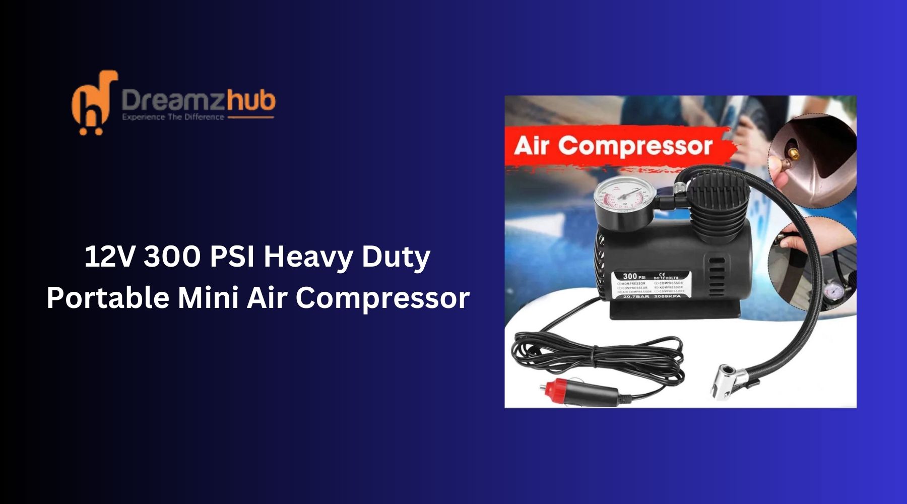 12V 300 PSI Heavy Duty Portable Mini Air Compressor