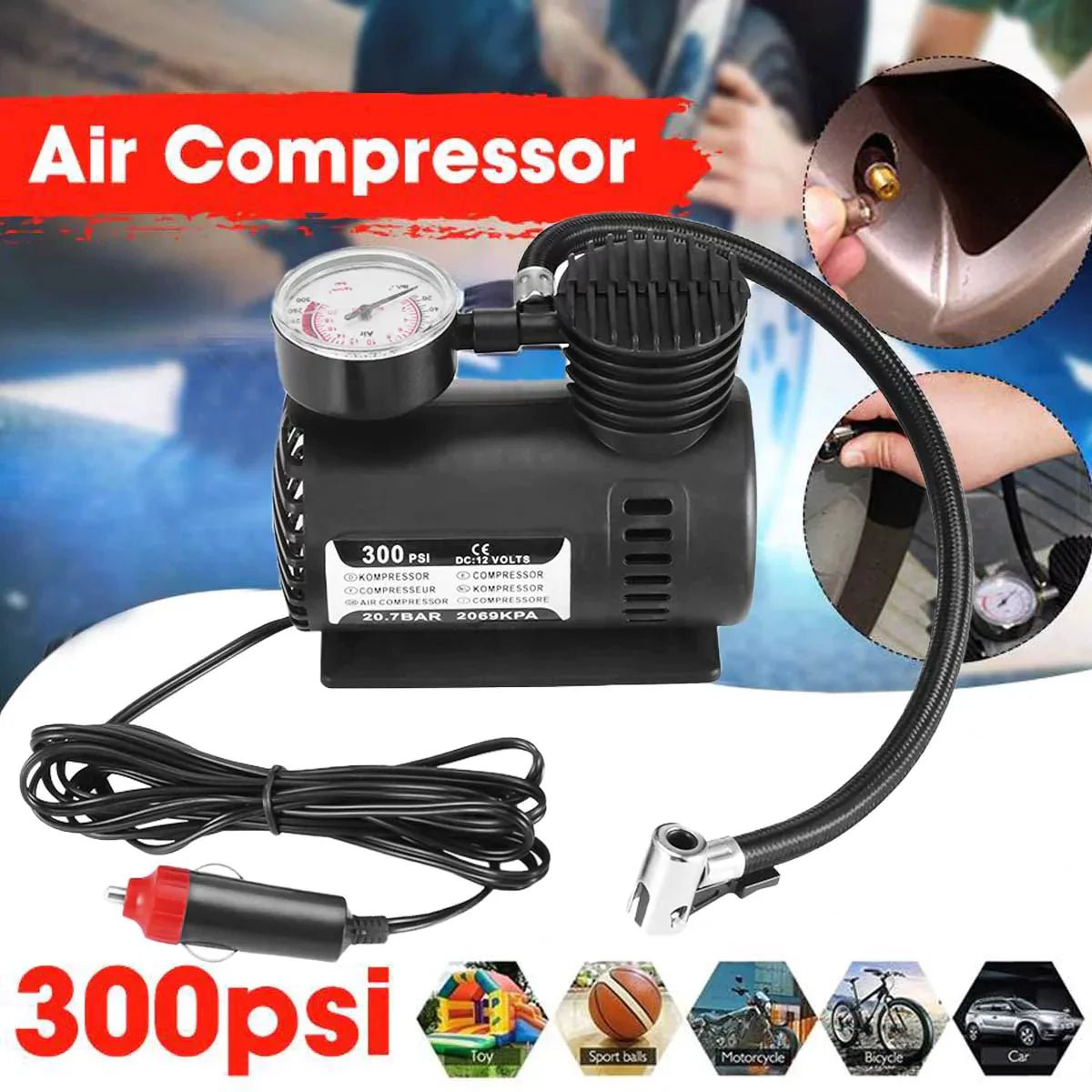 12V 300 PSI Heavy Duty Portable Mini Air Compressor - Dreamzhub