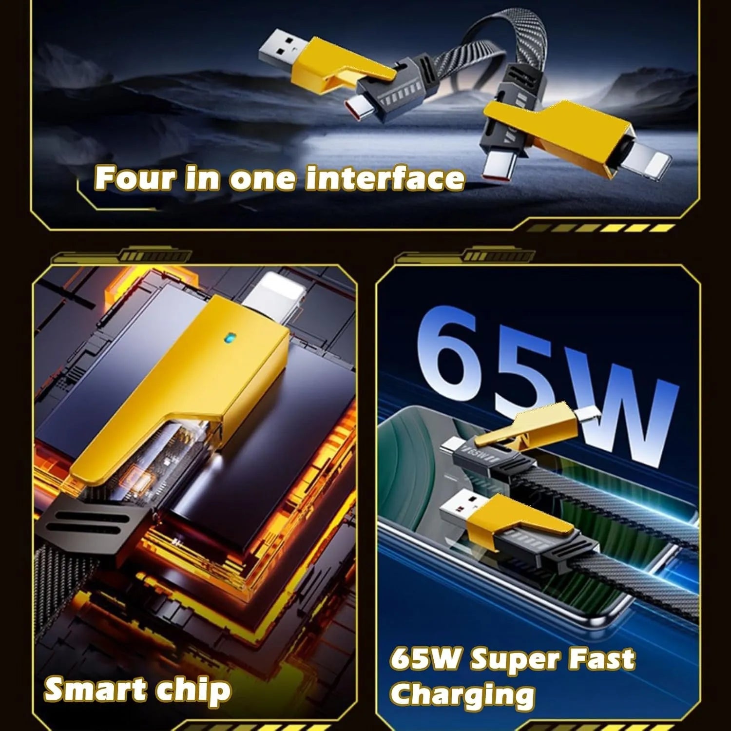 3 - in - 1 Fast Charging Cable – USB to Type - C, Micro USB & Lightning Charger with Braided Design - Dreamzhub