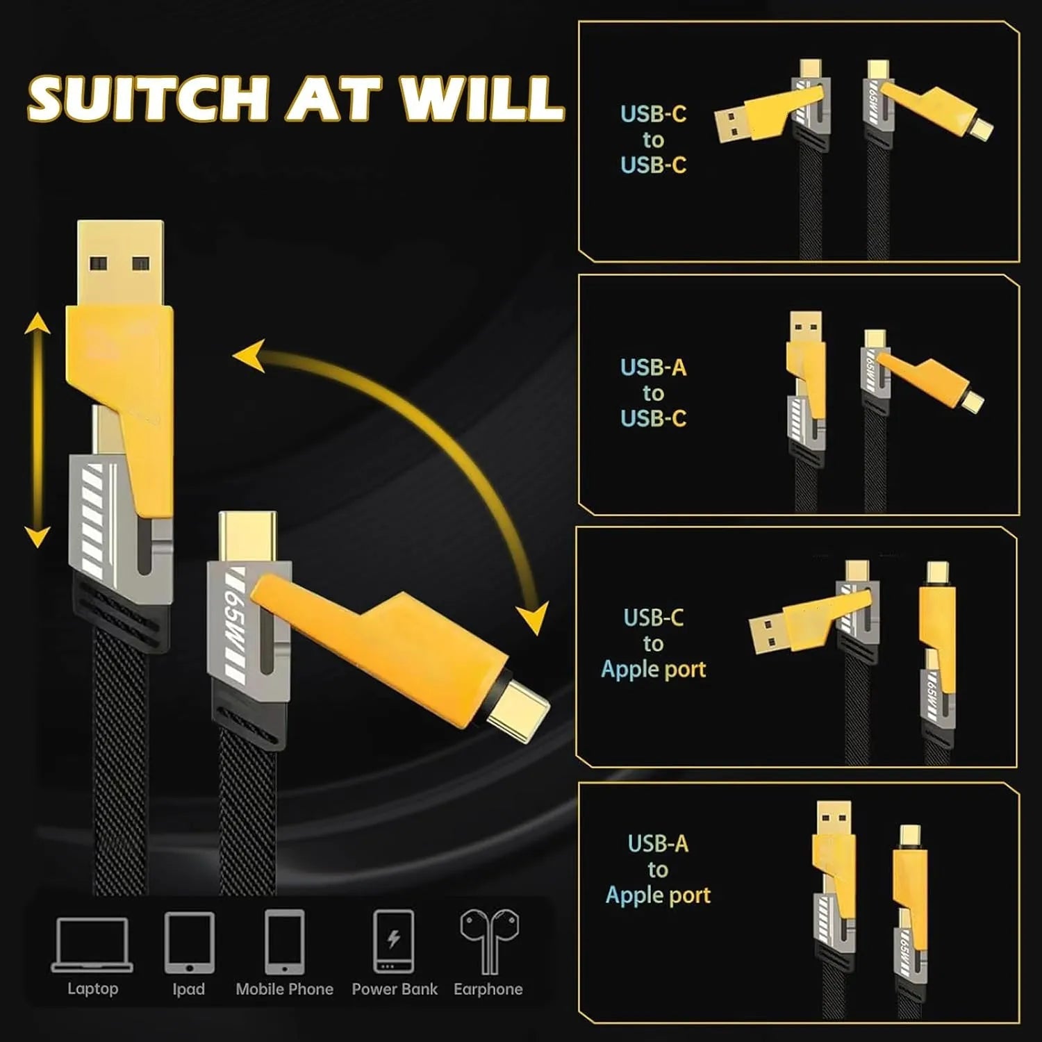 3 - in - 1 Fast Charging Cable – USB to Type - C, Micro USB & Lightning Charger with Braided Design - Dreamzhub
