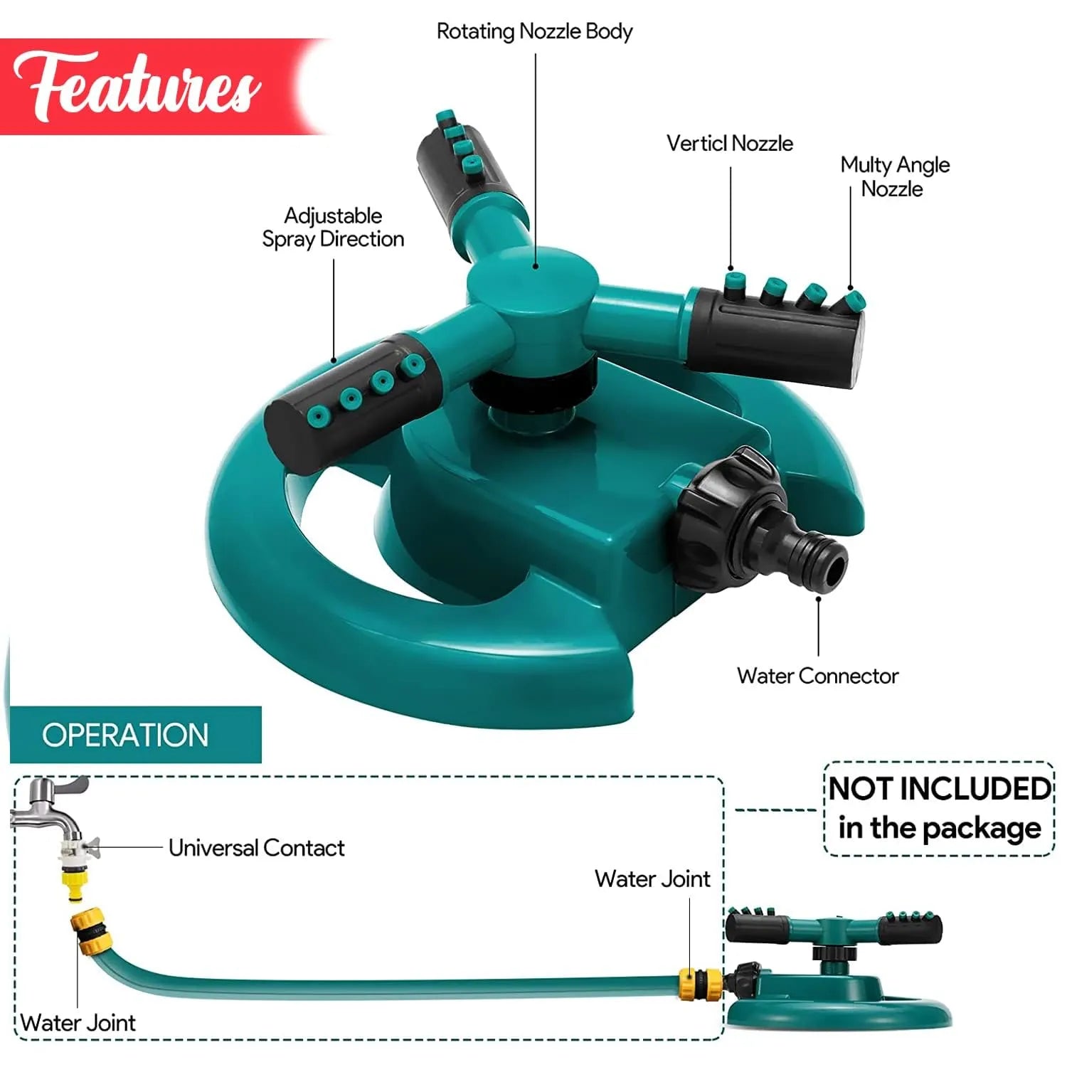 360° Rotating Garden Sprinkler – Automatic Lawn & Plant Watering System for Even Coverage - Dreamzhub