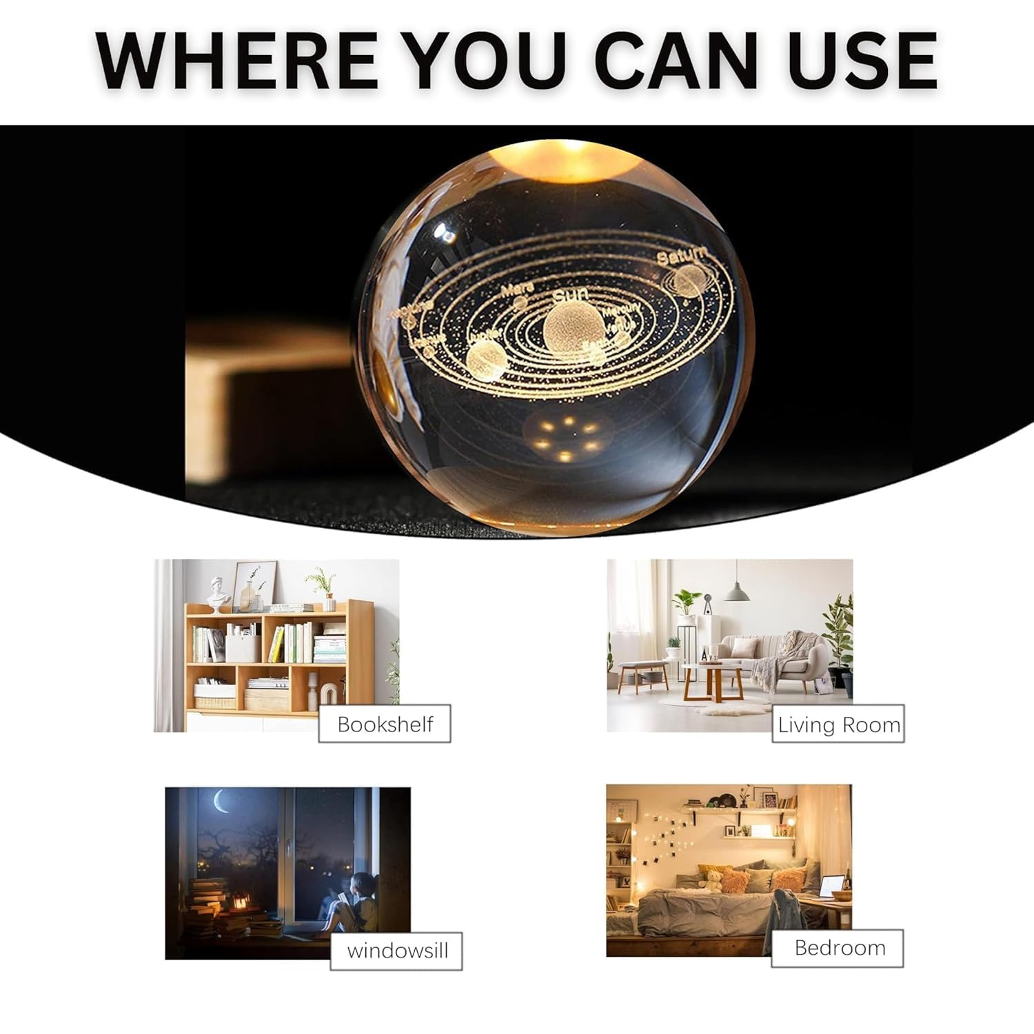 3D Crystal Ball Solar System Night Lamp | Cosmic Elegance for Your Room - Dreamzhub