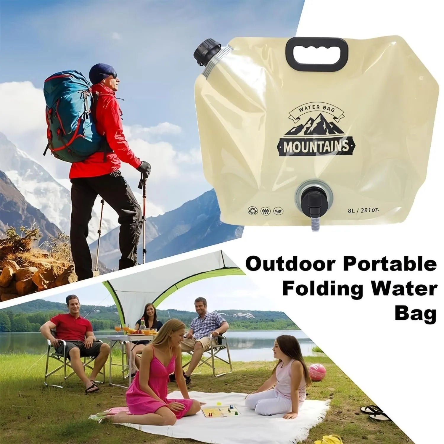 8L Outdoor Foldable Water Storage Bag with Tap | Portable Camping Water Container | BPA - Free, Leak - Proof Drinking Water Carrier for Trekking, Travel & Emergency Use - Dreamzhub