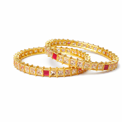 Gold & Red Stone Studded Bangles (Set of 2)