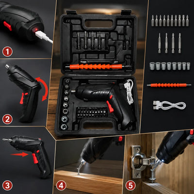 46-Piece Rechargeable Cordless Drill & Precision Screwdriver Set