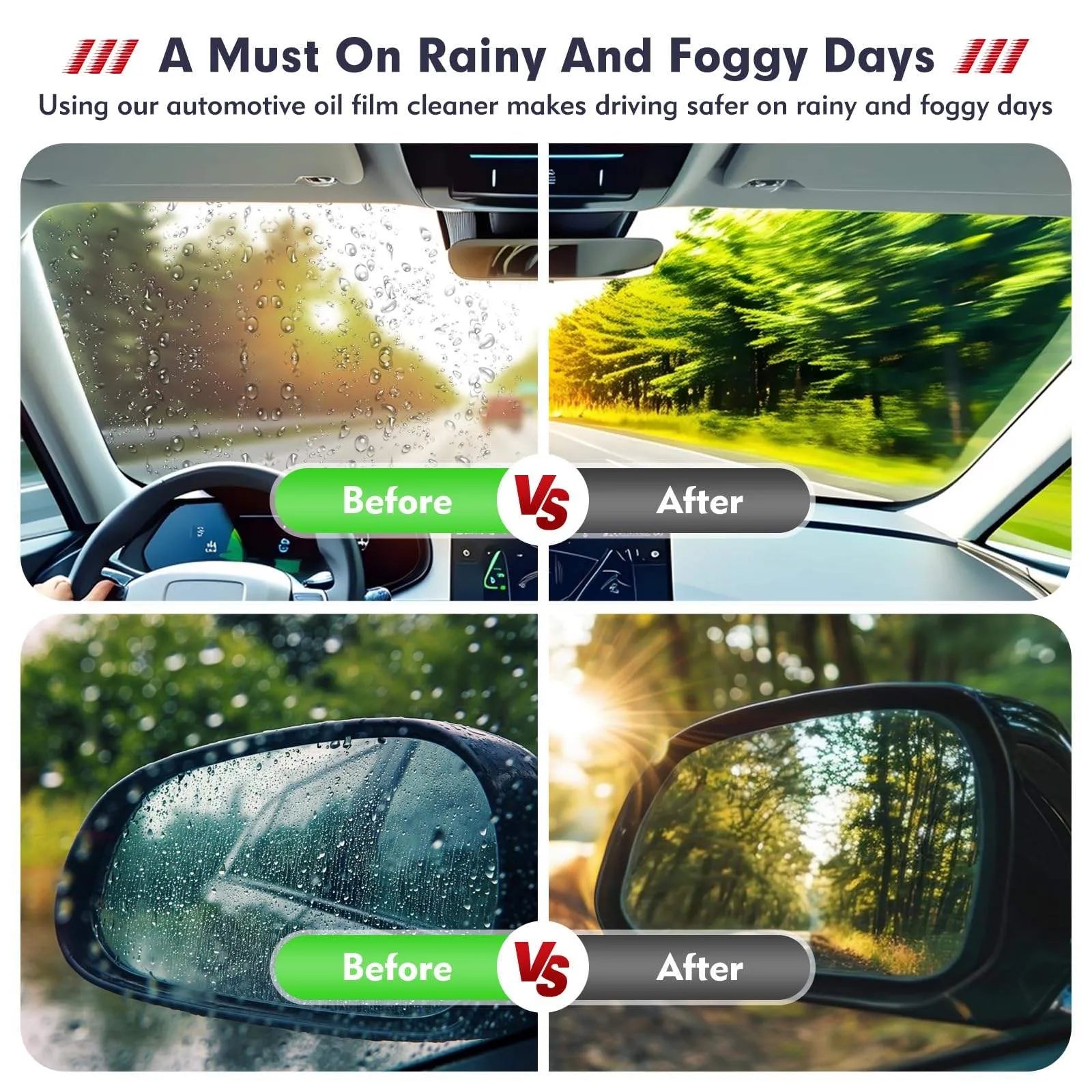 Car Glass Oil Film Remover with Cleaning Brush | Removes Oil Film, Water Spots, Grease & Wiper Marks | Clear Vision Windshield Cleaner - Dreamzhub