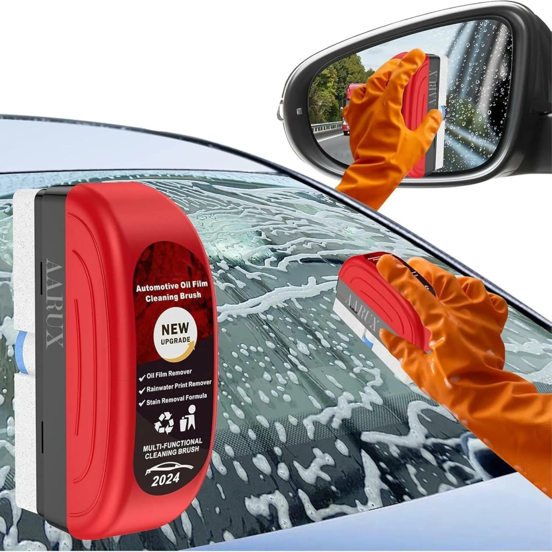 Car Glass Oil Film Remover with Cleaning Brush | Removes Oil Film, Water Spots, Grease & Wiper Marks | Clear Vision Windshield Cleaner - Dreamzhub
