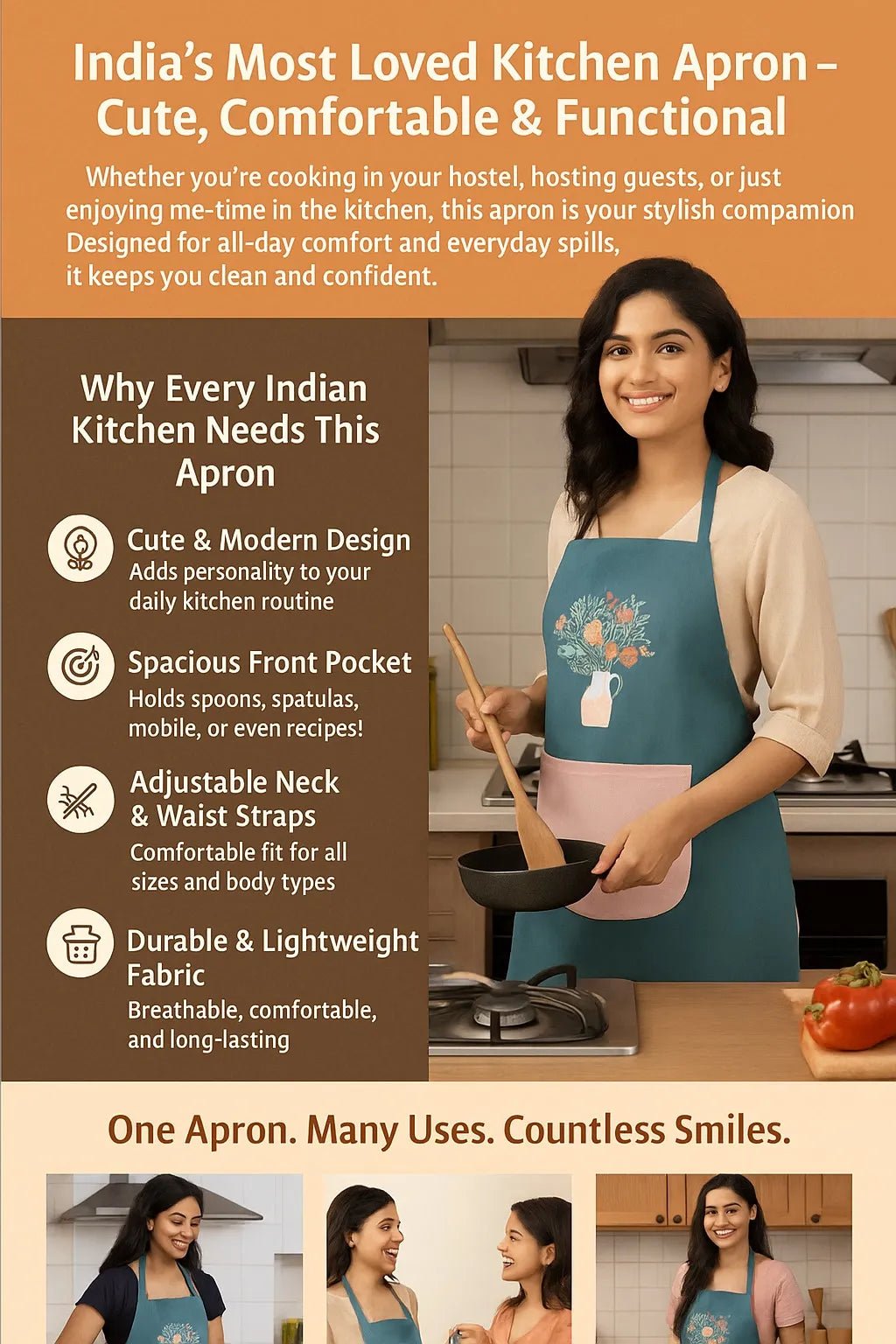 Cute Kitchen Apron with Front Pocket - Dreamzhub