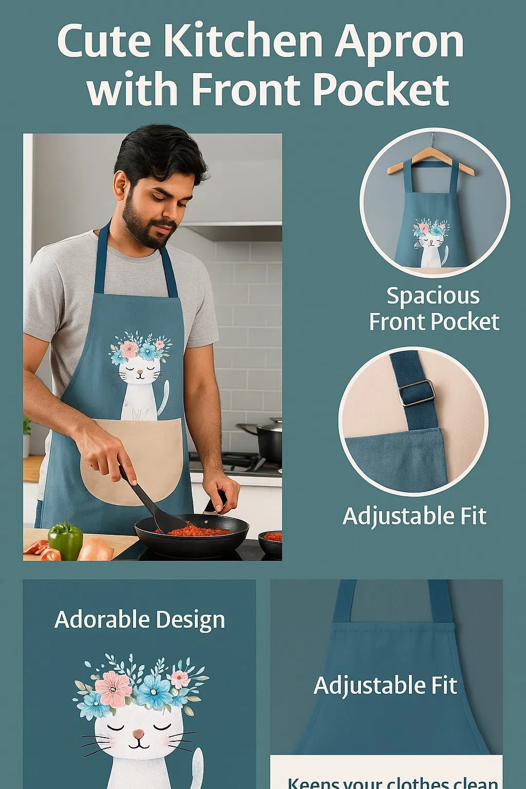 Cute Kitchen Apron with Front Pocket - Dreamzhub