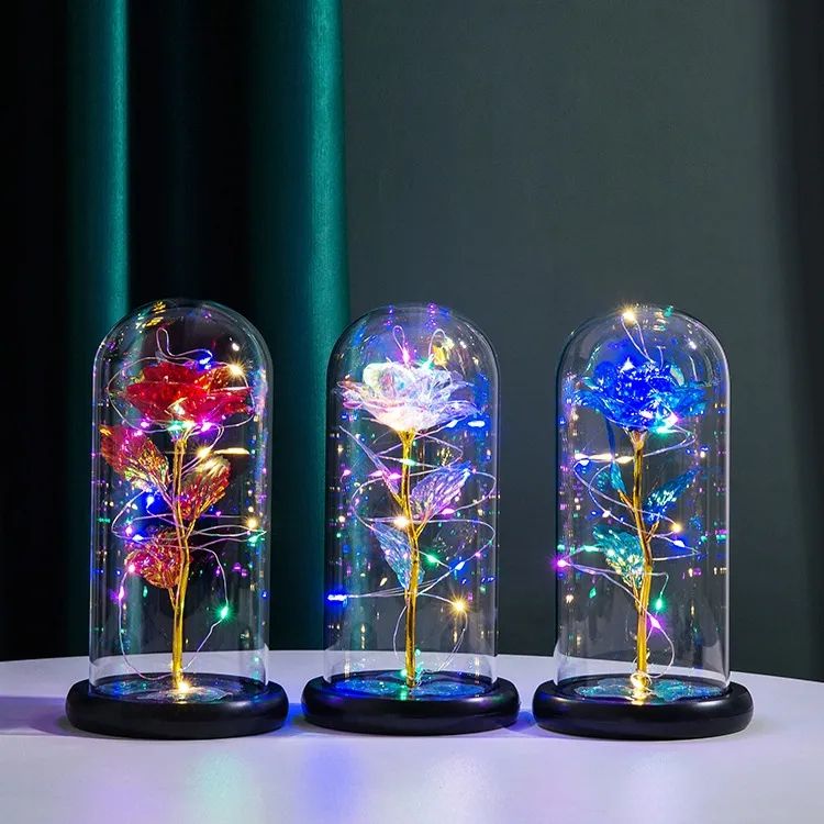 Foil Rose in Glass Dome – Eternal Beauty with LED Light Magic - Dreamzhub