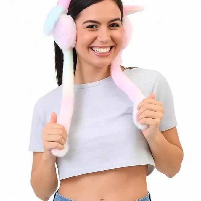 Girls Winter Plush Earmuffs with Moving Bunny Ears – Soft, Warm & Super Cute Ear Warmer - Dreamzhub
