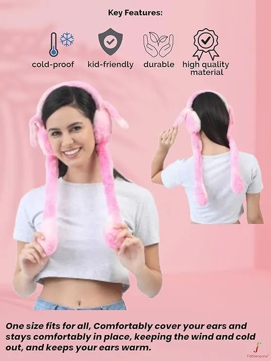Girls Winter Plush Earmuffs with Moving Bunny Ears – Soft, Warm & Super Cute Ear Warmer - Dreamzhub