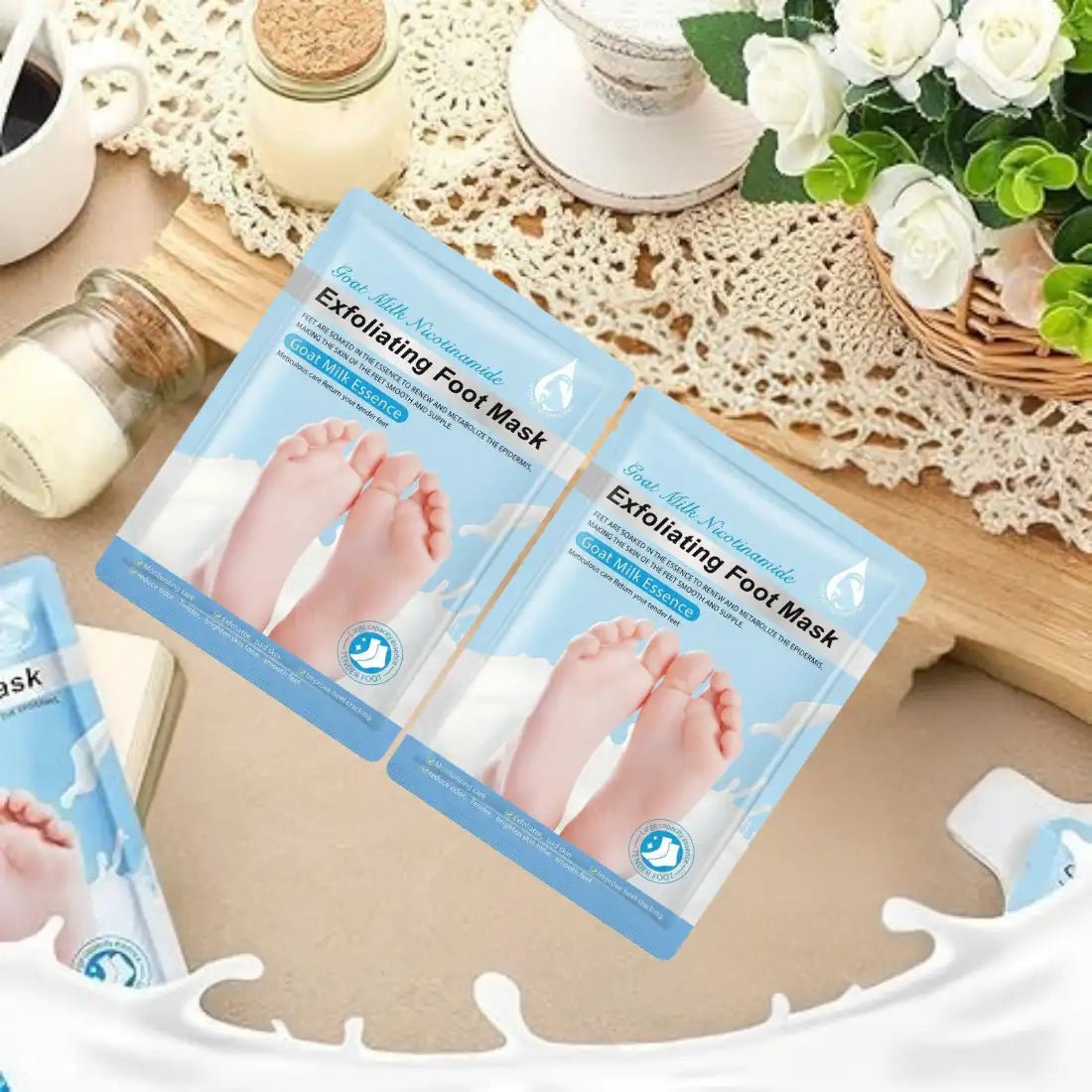 Goat Milk Exfoliating Foot Mask with Nicotinamide | Deep Moisturising & Dead Skin Removal Foot Mask - Dreamzhub