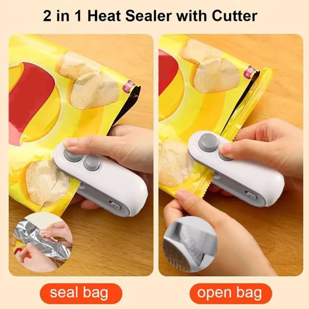 Mini Bag Sealer 2 - in - 1 – USB Rechargeable Heat Sealer & Cutter for Food Storage Bags - Dreamzhub
