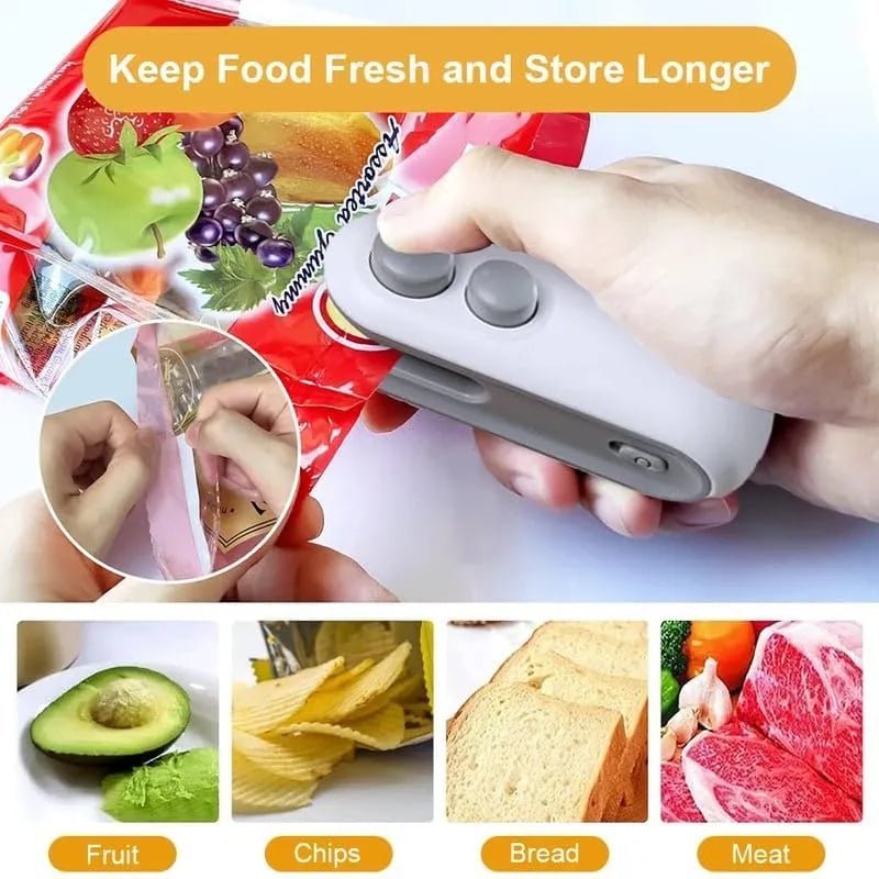 Mini Bag Sealer 2 - in - 1 – USB Rechargeable Heat Sealer & Cutter for Food Storage Bags - Dreamzhub