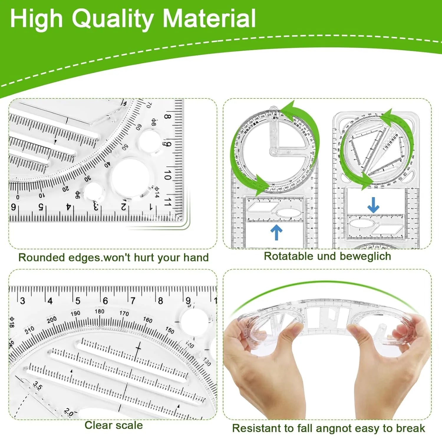 Multi - Functional Geometry Ruler – 360° Protractor, Compass & Measuring Tool for Students & Designers - Dreamzhub