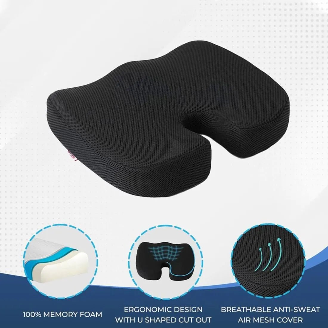 Orthopedic Memory Foam Seat Cushion – Large | Superior Comfort & Support for Back Pain Relief - Dreamzhub