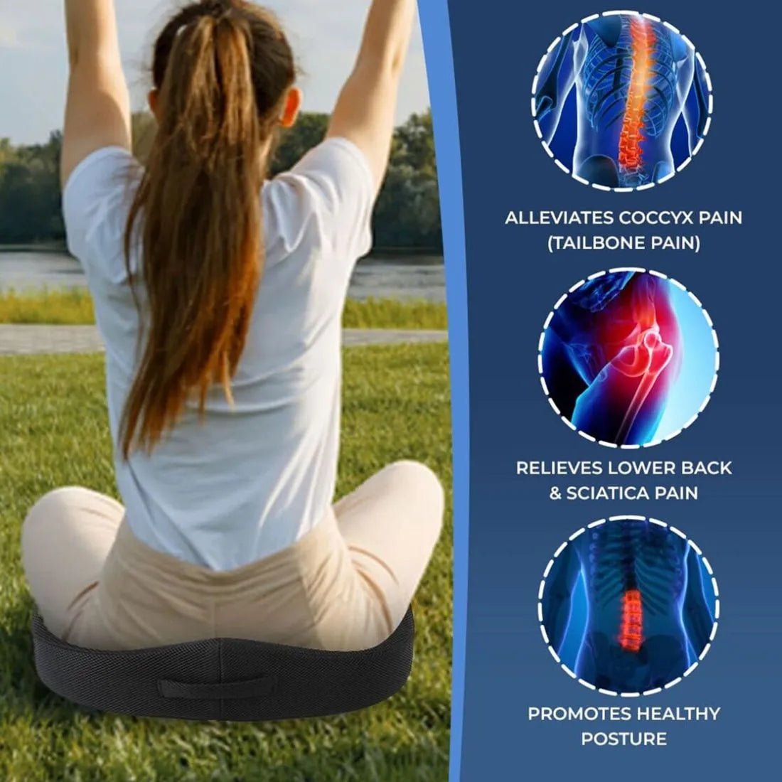 Orthopedic Memory Foam Seat Cushion – Large | Superior Comfort & Support for Back Pain Relief - Dreamzhub