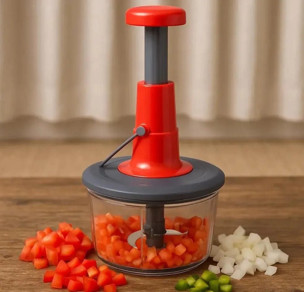 Push Chopper Manual Hand Press Chopper with 3 Sharp Blades – Quick & Effortless Vegetable & Fruit Cutter - Dreamzhub
