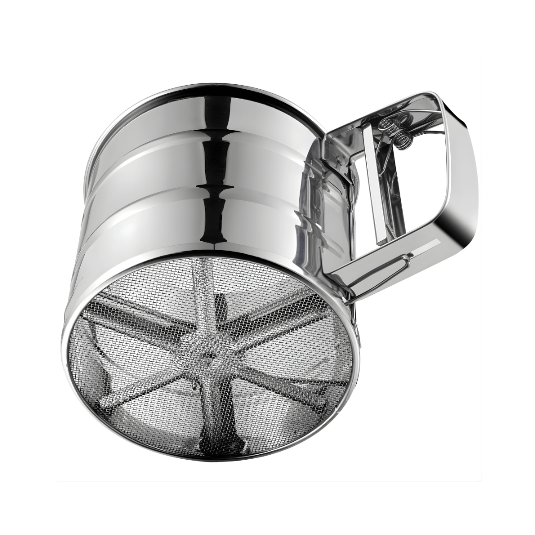 Stainless Steel Flour Sifter – Double - Layer Fine Mesh Baking Sifter with One - Hand Press Crank - Dreamzhub