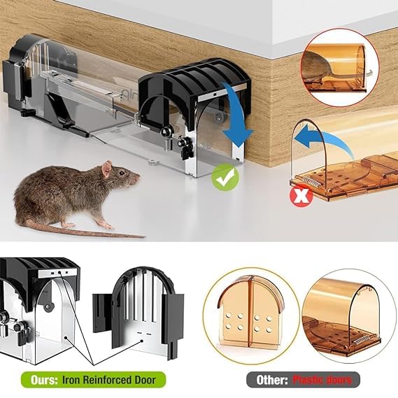 Transparent Automatic Lock Rat Trap Cage – Humane & Reusable Rodent Catcher for Home & Garden - Dreamzhub