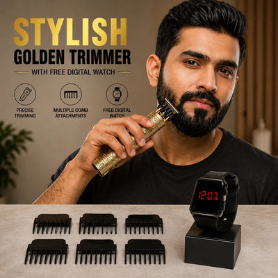 Stylish Golden Trimmer With Free Digital Watch
