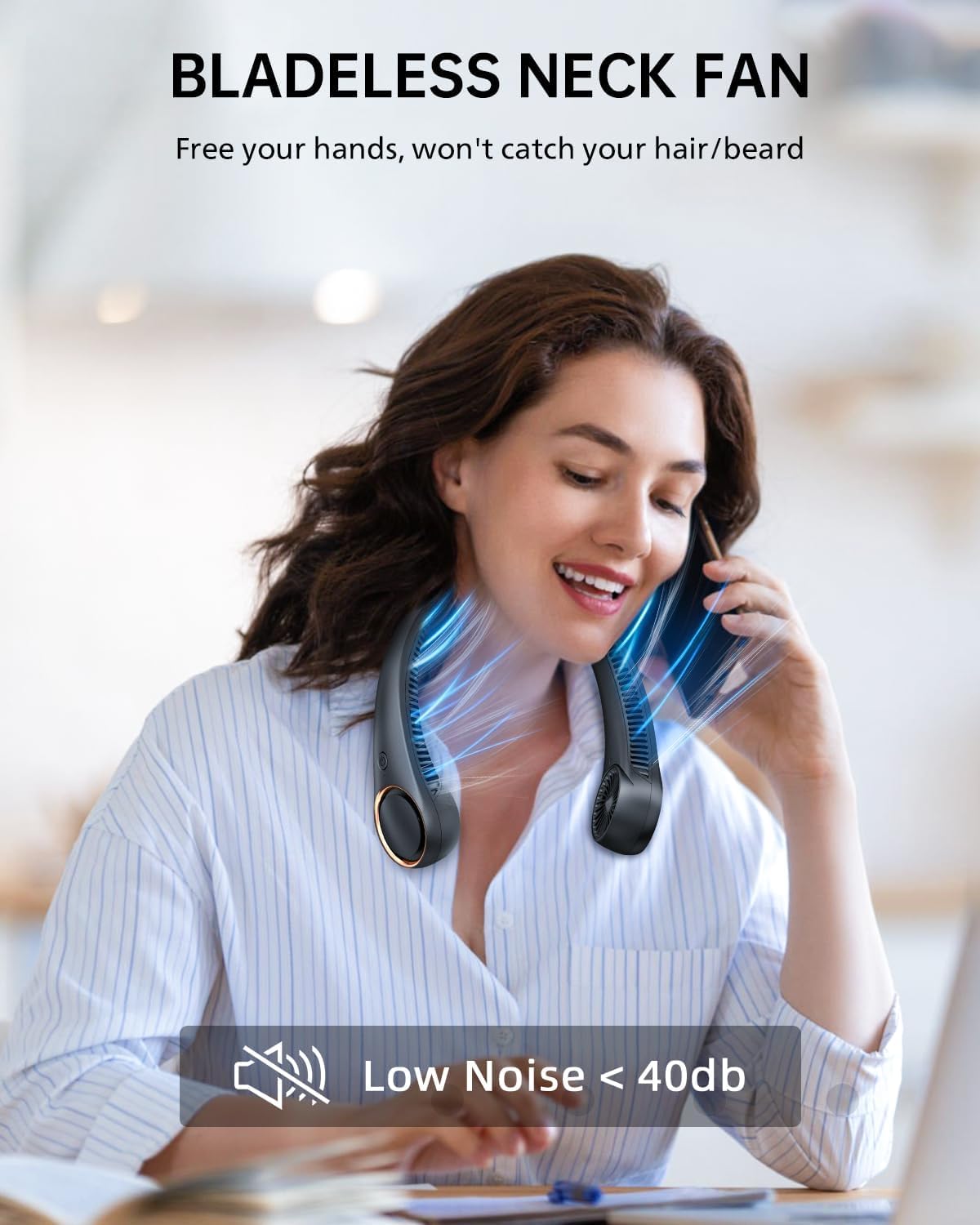 USB Charging Battery Operated Portable Rechargeable Personal Neck Fan | Bladeless Neck Cooling Fan with Strong Airflow, Wearable Cooling Fan - Dreamzhub