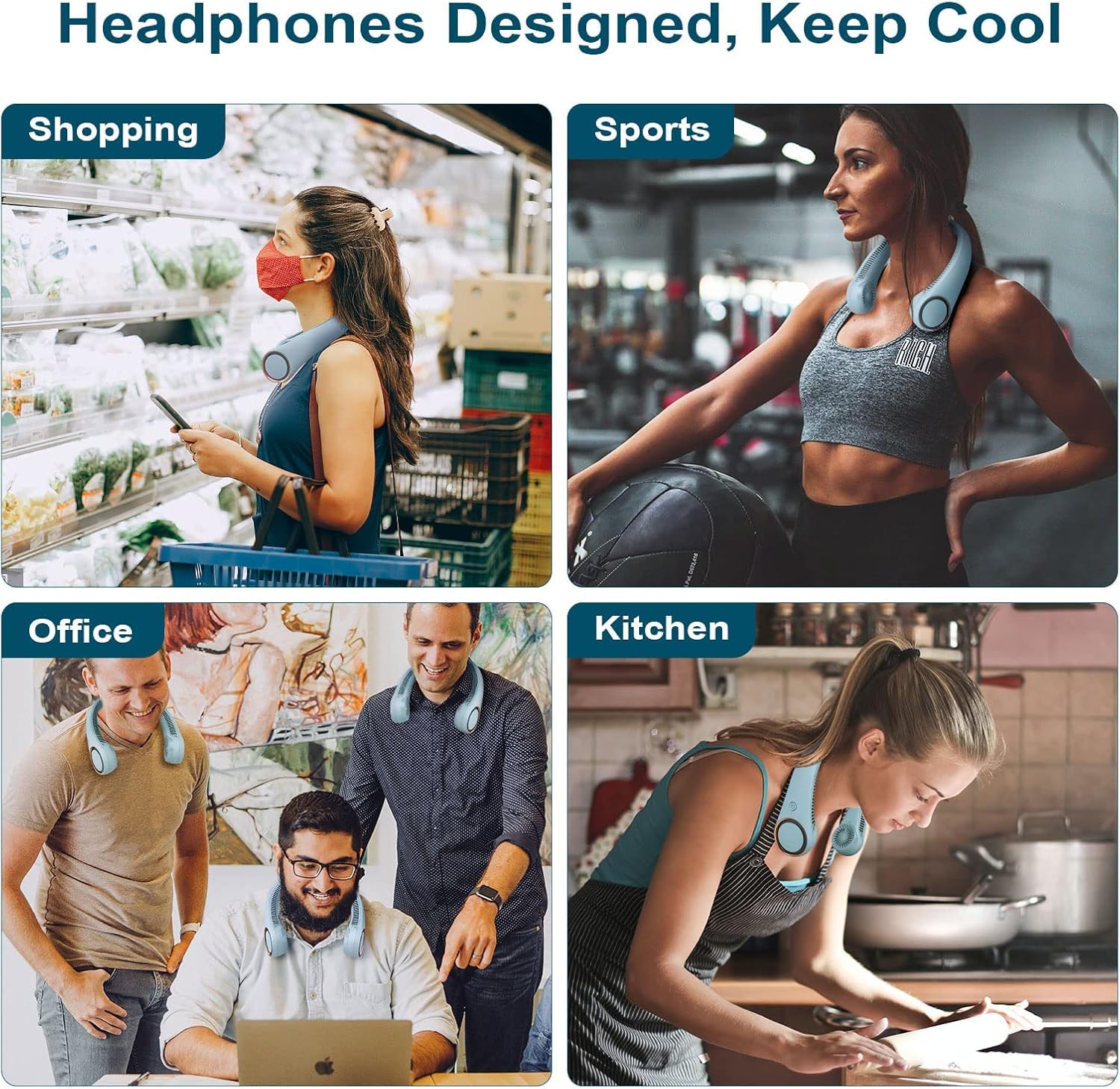 USB Charging Battery Operated Portable Rechargeable Personal Neck Fan | Bladeless Neck Cooling Fan with Strong Airflow, Wearable Cooling Fan - Dreamzhub