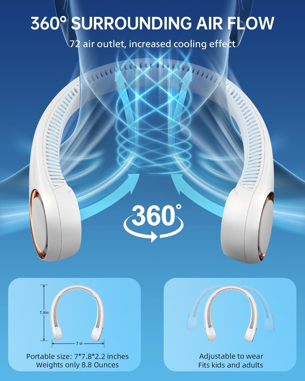 USB Charging Battery Operated Portable Rechargeable Personal Neck Fan | Bladeless Neck Cooling Fan with Strong Airflow, Wearable Cooling Fan - Dreamzhub