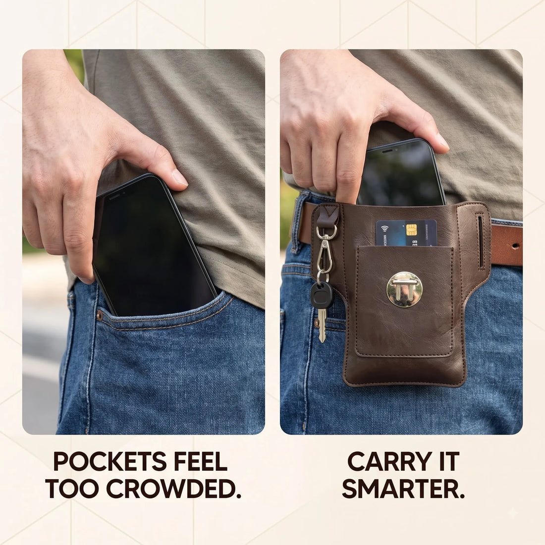 Leatherite Waist Pouch with Mobile Pocket & Key Hook