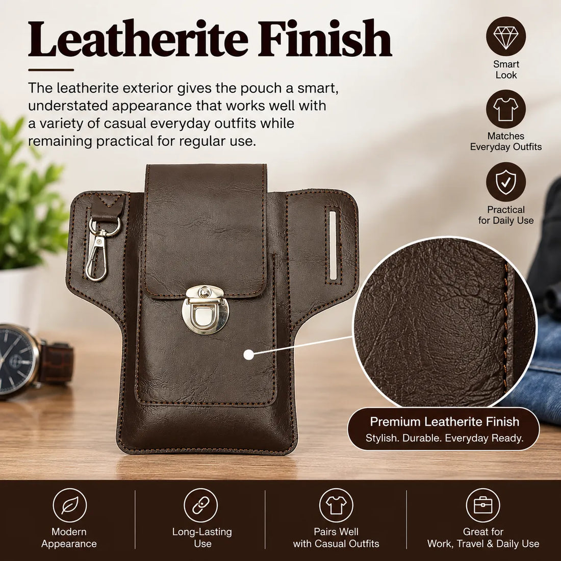 Leatherite Waist Pouch with Mobile Pocket & Key Hook