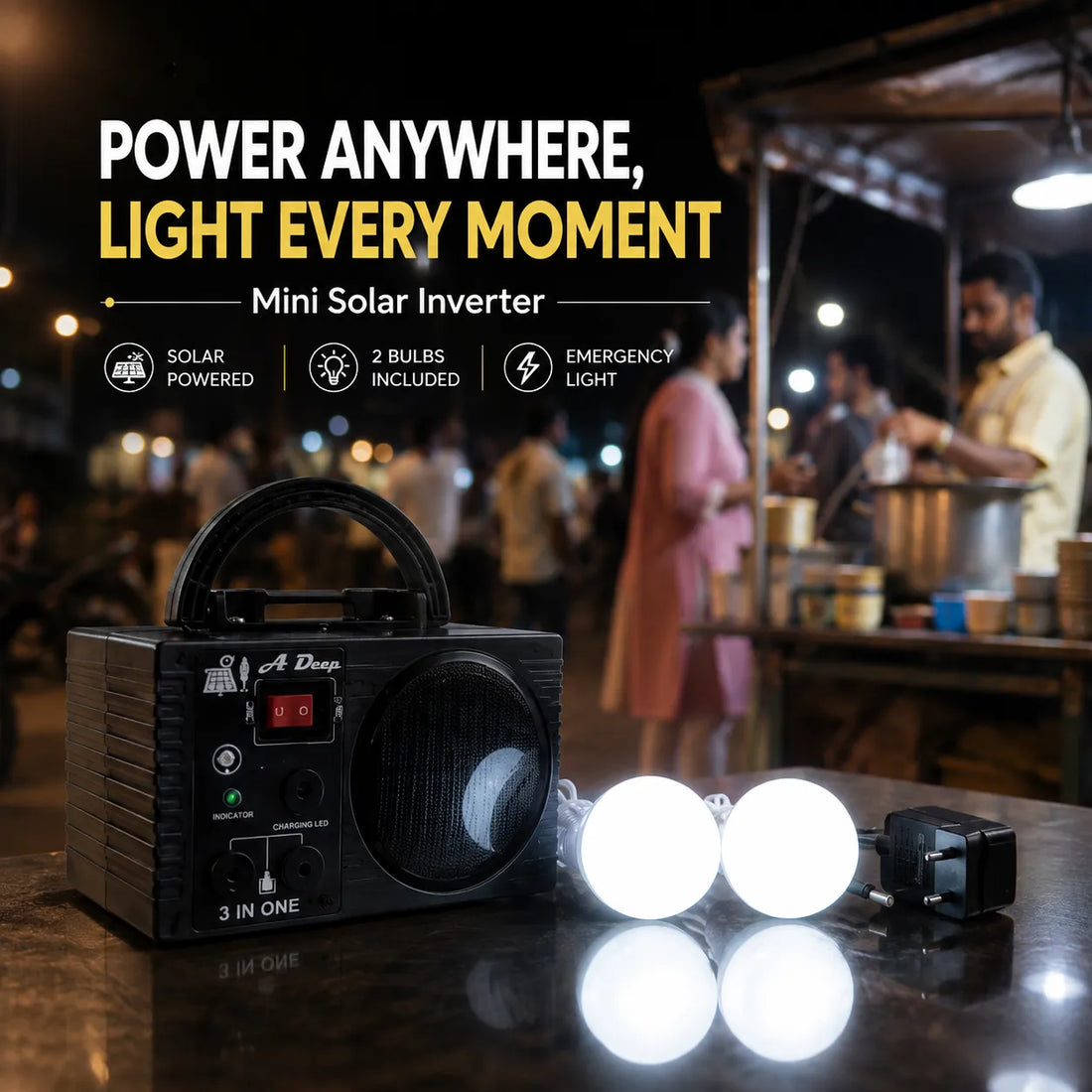 Solar Backup Lighting Kit with Dual Bulbs & COB Lamp