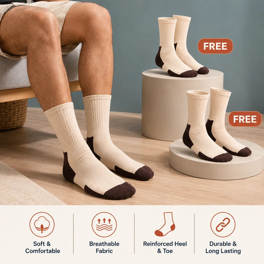 Extra-Padded Heel and Toe Comfort Socks – Buy 1 Get 2 Pairs Free