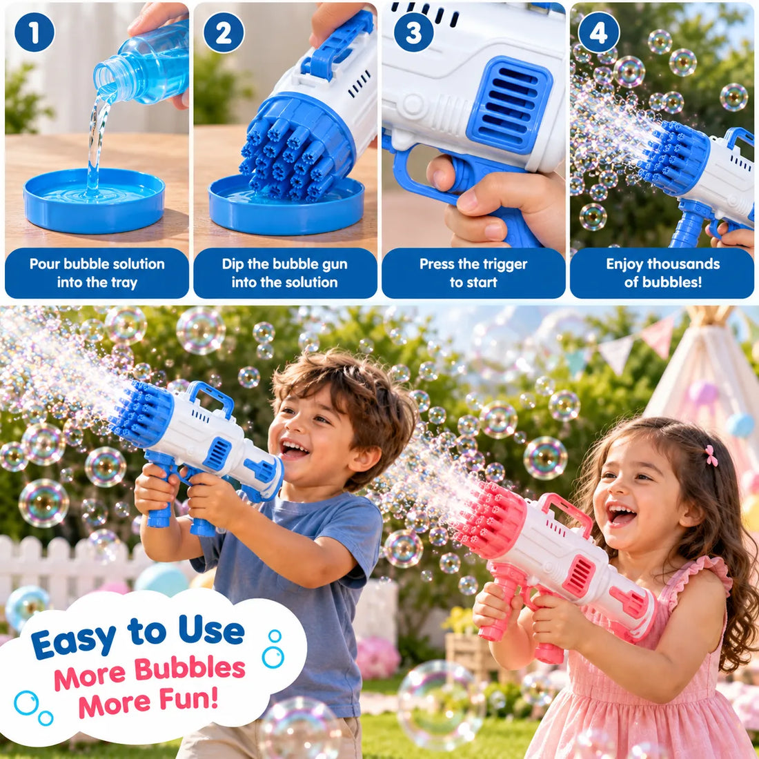 32-Hole Electric Gatling Bubble Gun for Kids