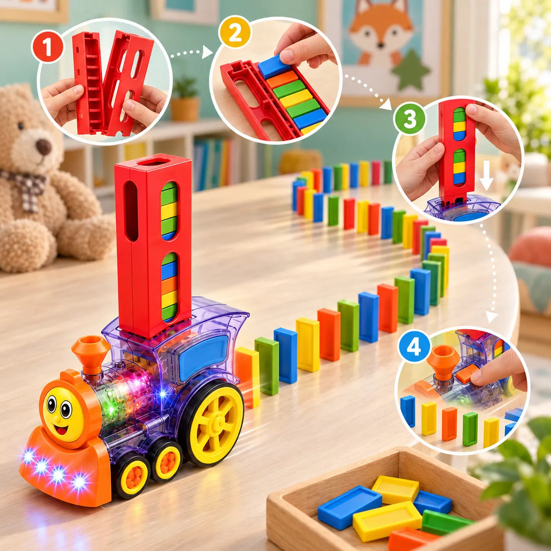 Automatic Domino Train Set with Lights & Sound – 40 PCS