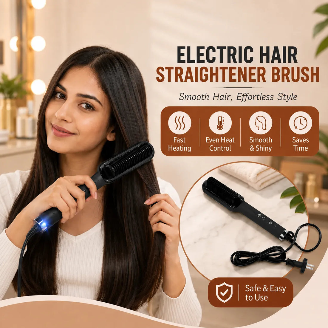 Electric Heated Hair Straightener Brush
