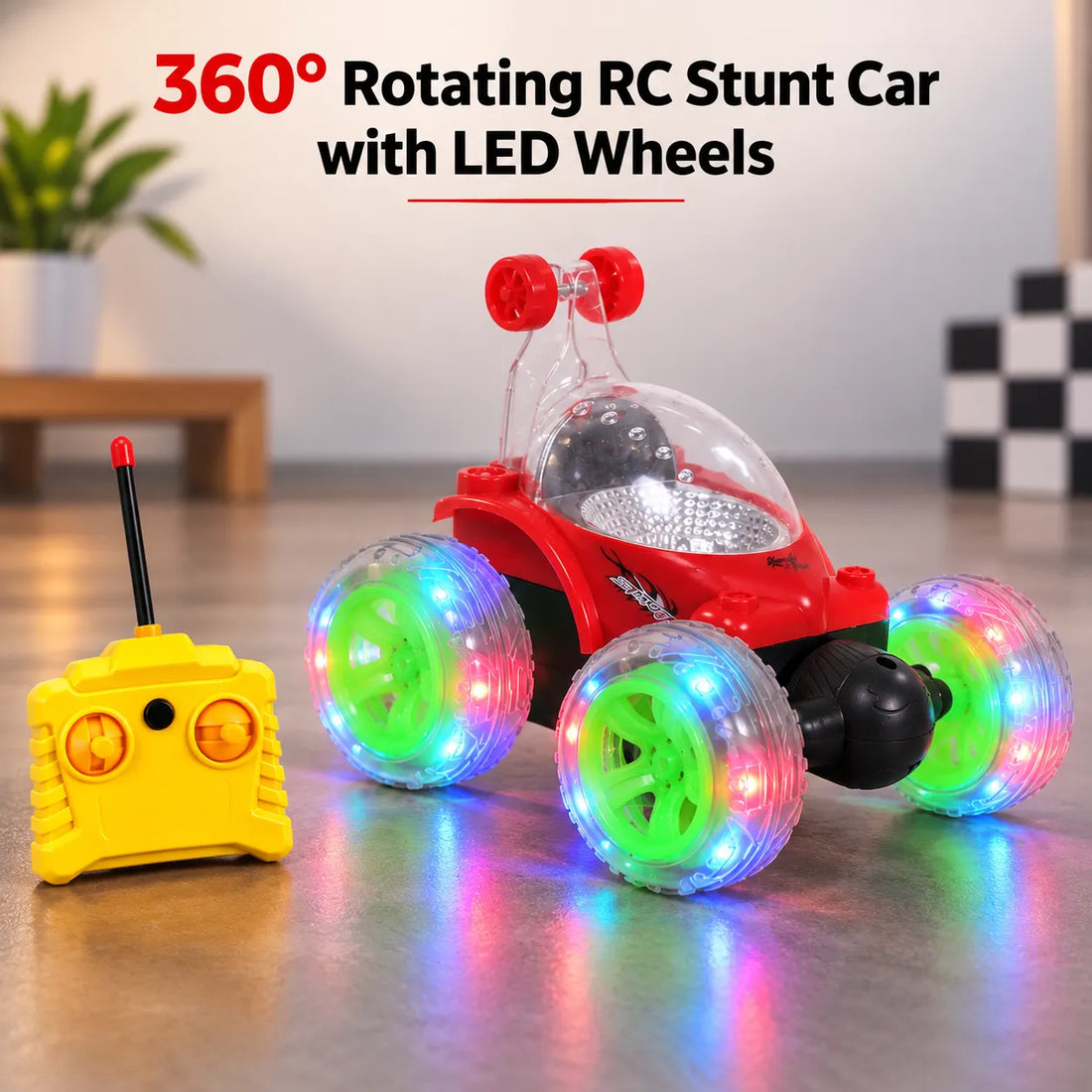 360° Rotating RC Stunt Car with LED Wheels