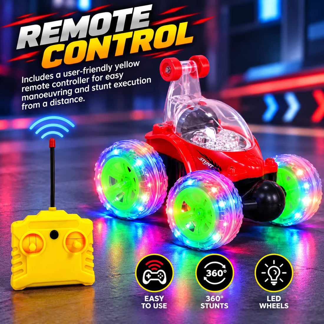 360° Rotating RC Stunt Car with LED Wheels