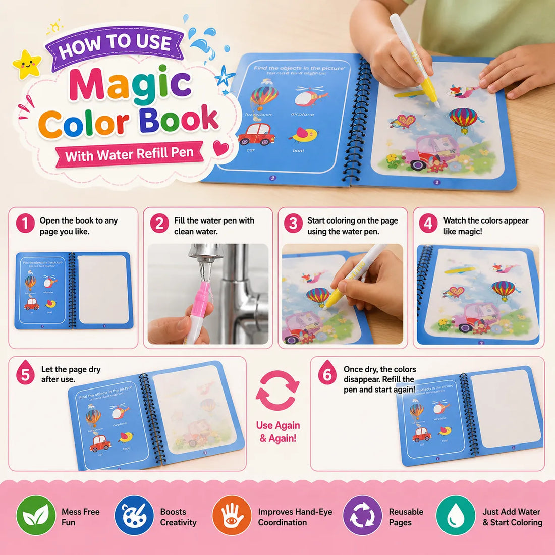 Pack of 4 Sank Magic Book With Free Magic Color Book