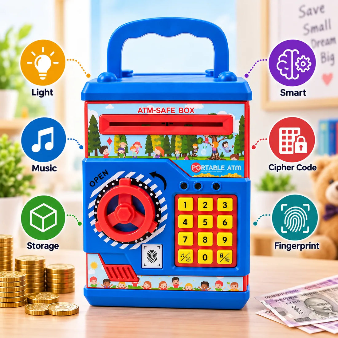Electronic ATM Money Bank with Password & Fingerprint Sensor