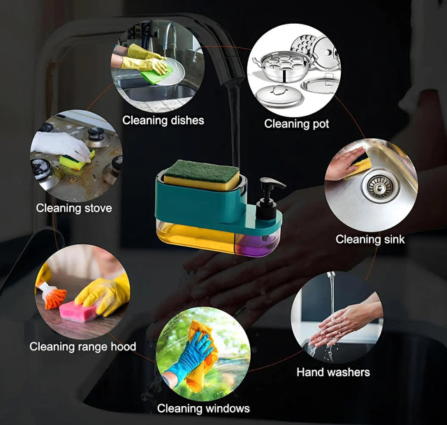 3 in 1 Dish Soap Pump Dispenser with Sponge Holder | Clay & Plastic Kitchen Sink Organizer | Liquid Soap Dispenser - Dreamzhub