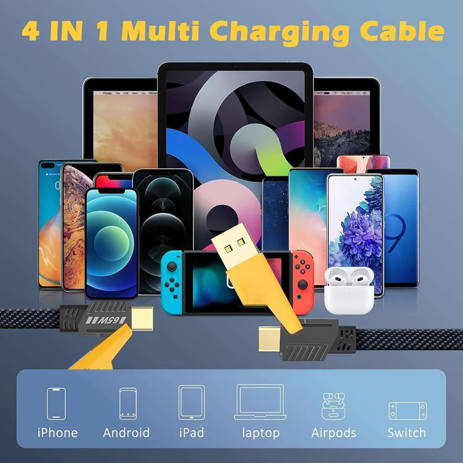 3 - in - 1 Fast Charging Cable – USB to Type - C, Micro USB & Lightning Charger with Braided Design - Dreamzhub