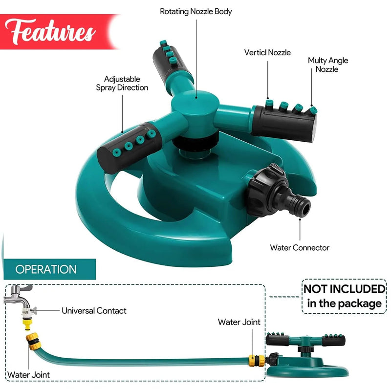 360° Rotating Garden Sprinkler – Automatic Lawn & Plant Watering System for Even Coverage - Dreamzhub