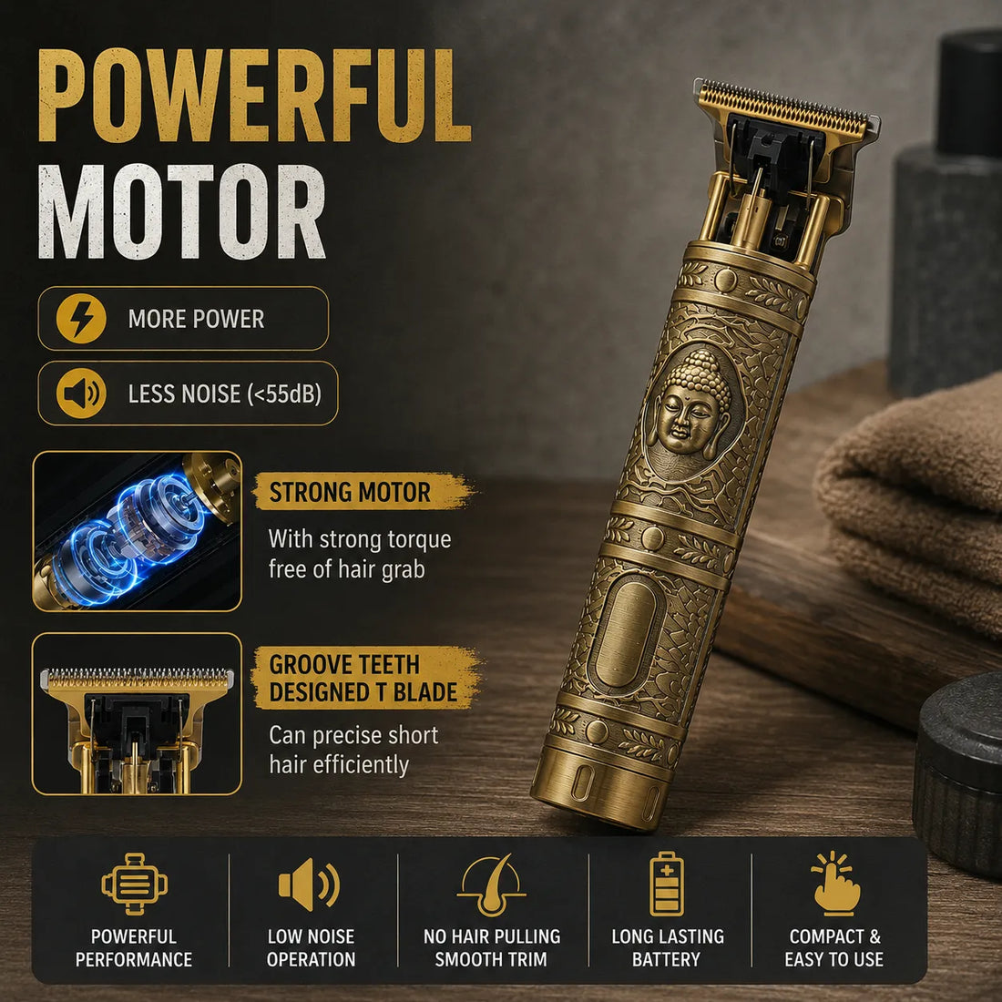 Premium Golden Grooming Trimmer with Digital Watch
