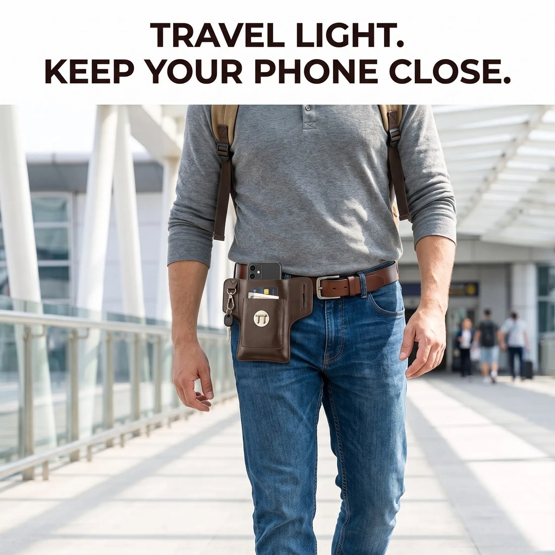 Leatherite Waist Pouch with Mobile Pocket & Key Hook