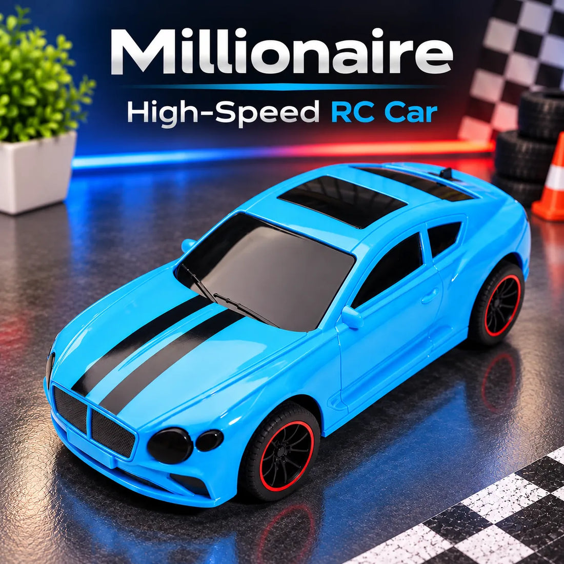 Millionaire High-Speed RC Car with Rear Lights – Blue