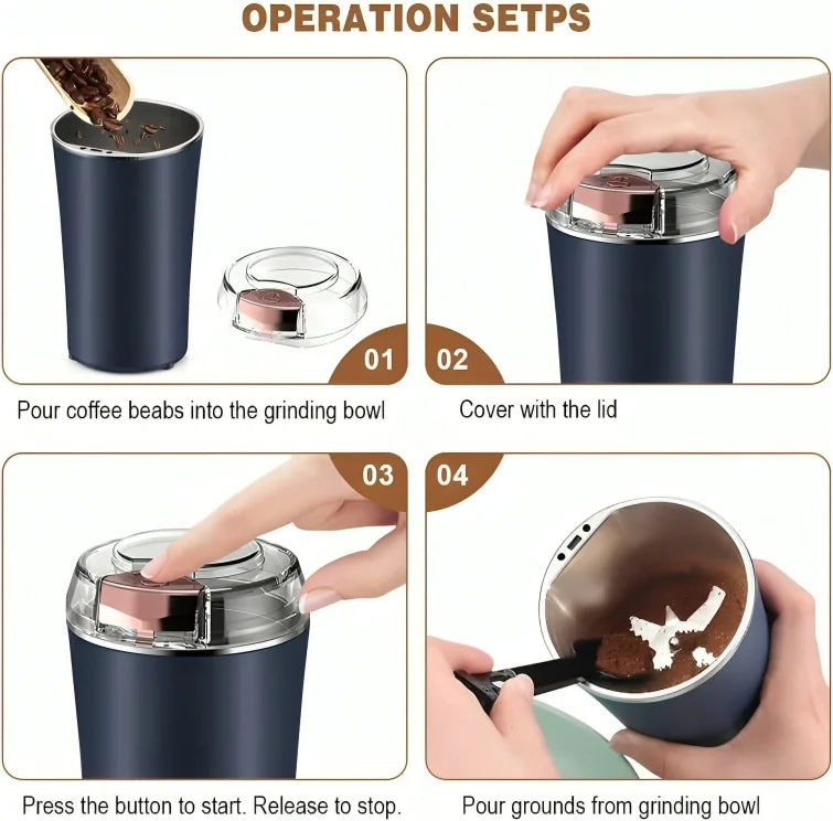 Stainless Electric Portable Grinder | USB Rechargeable & Compact for Coffee & Spices