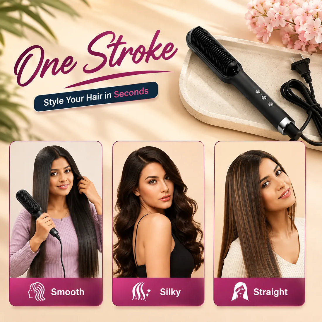 Electric Heated Hair Straightener Brush
