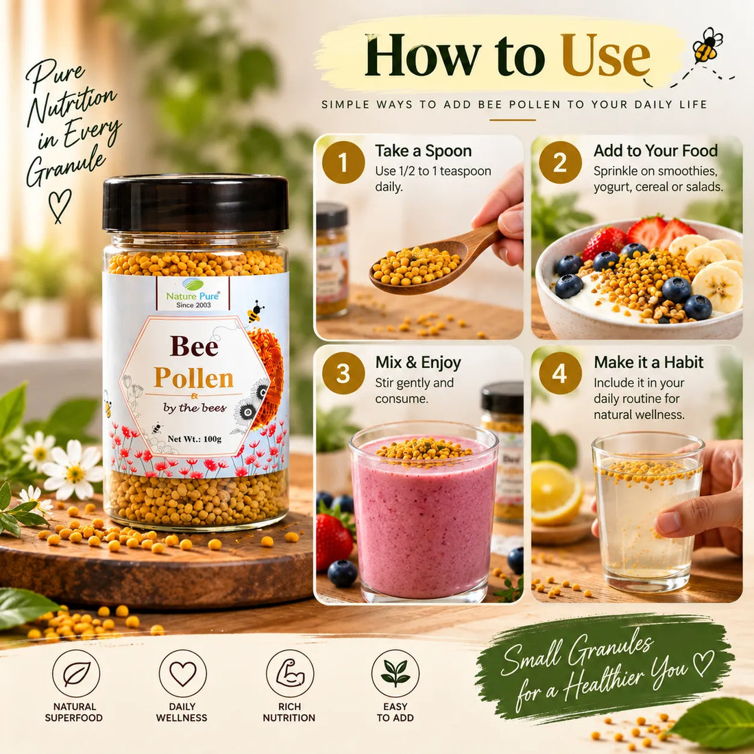 Nature Pure Bee Pollen – 100% Natural Bee Pollen Granules