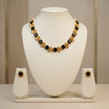 Black Bead & Gold Plated Necklace Set with Earrings